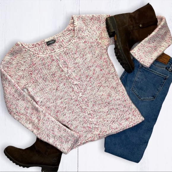 Cable Knit Sweater Wool Mohair Crew Neck Pale Pink Small CHATTAWAK - Picture 1 of 10